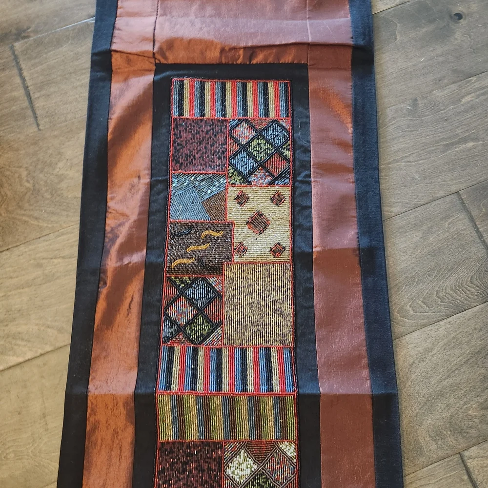 Pink and Black Quilted Table Runner with Diamond Patchwork